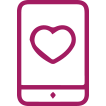 Icon of a maroon cellphone with a heart in the center.
