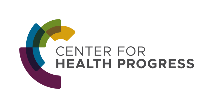 Center for Health Progress logo, a C made of yellow, green, and maroon color blocks, and the name of the Center in all caps font.